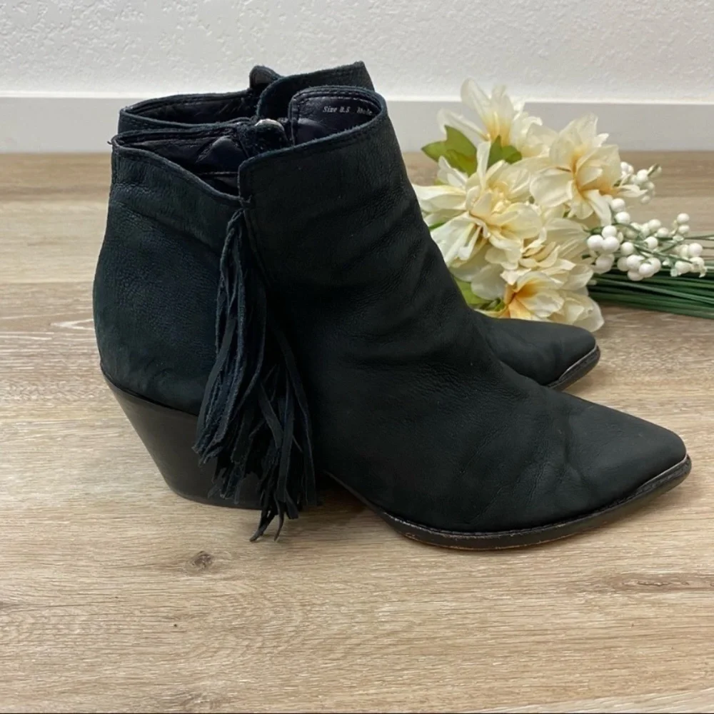 Dolce Vita “Sema” Black Nubuck Leather Side Fringe Booties